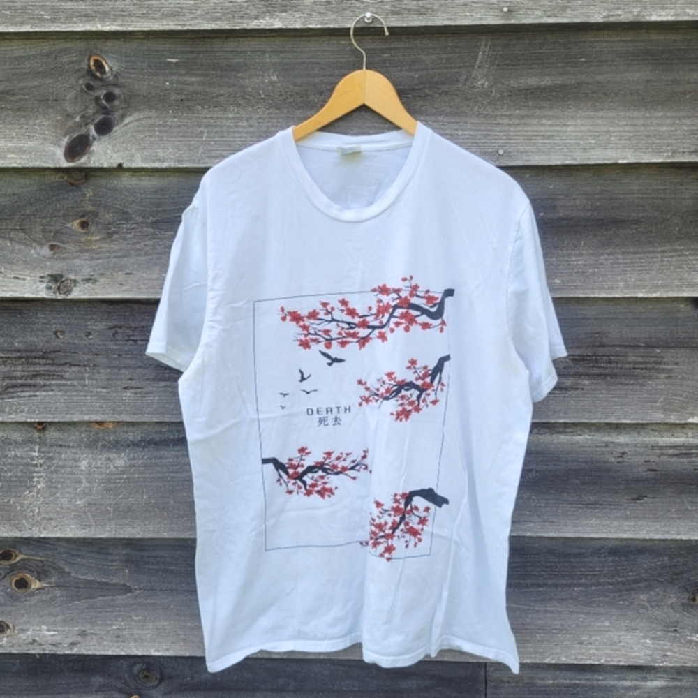 Cherry blossom tree "DEATH" white t-shirt Japan Korea Bonsai cotton - XL